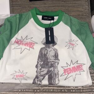 Green and White Graphic Men's Shirt